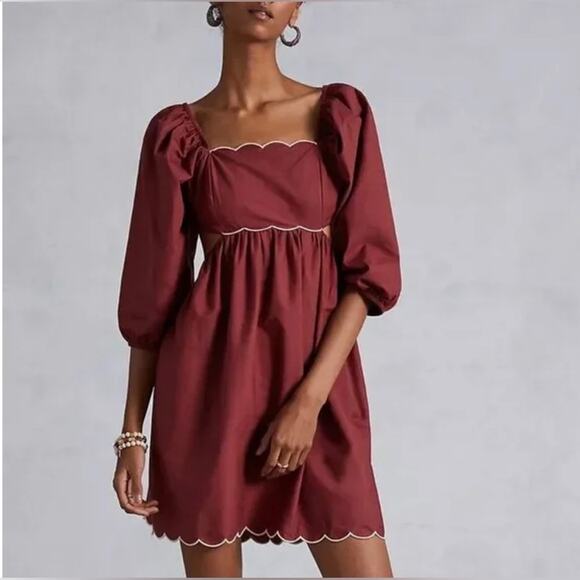 Anthropologie Dresses & Skirts - Forever That Girl Anthropologie Scalloped Mini Dress Rusty Brown Size Medium NWT